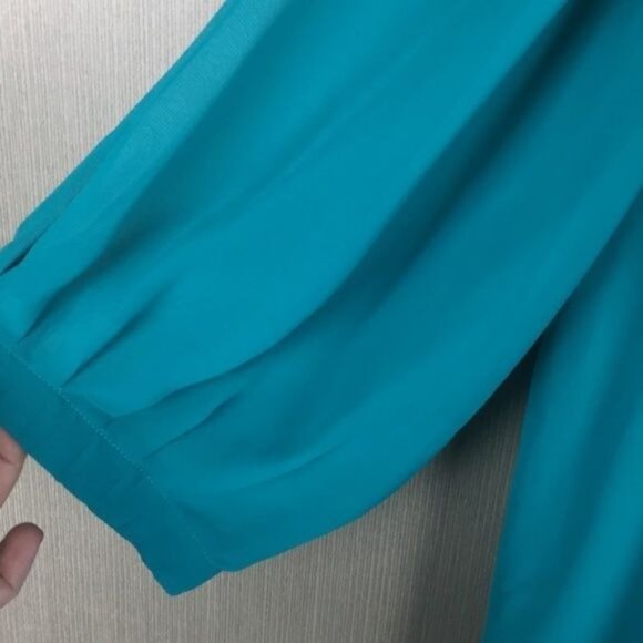 Marc Bouwer Turquoise Cowl Neck Balloon Sleeve Blouse Top S - Picture 4 of 7